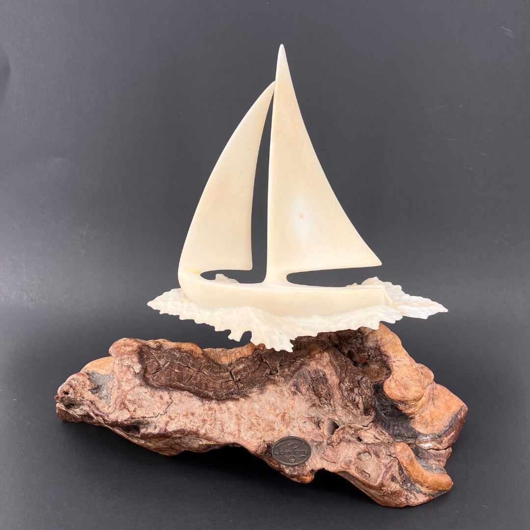 John Perry Sailboat Pullucida Burlwood Vintage MCM Signed