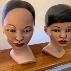 Vintage Set of 2 Holland Mold 1950s Ceramic Boy and Girl Head Busts