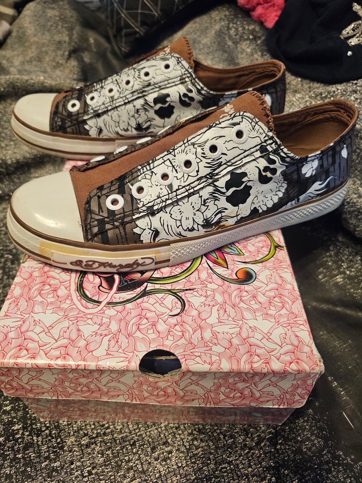 Ed Hardy Love Kills LR Detroit Womens Slip On Shoes Sneakers Brown Size 9...