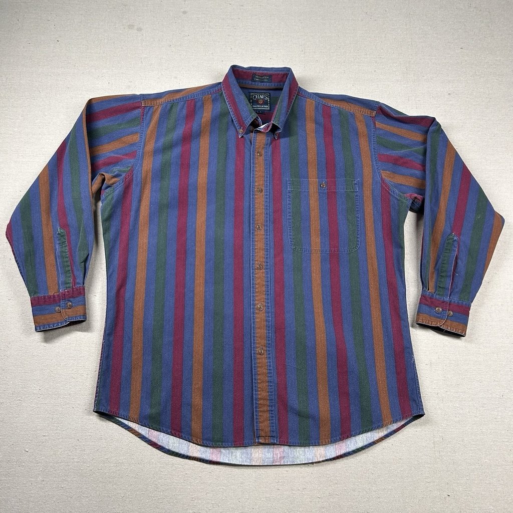 Vintage Chaps Ralph Lauren Shirt Mens L Striped 90s Baggy Oversized Western