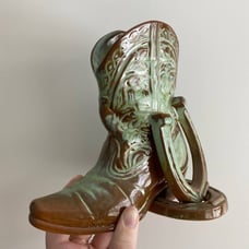 Pair of pottery denim vases/bookends