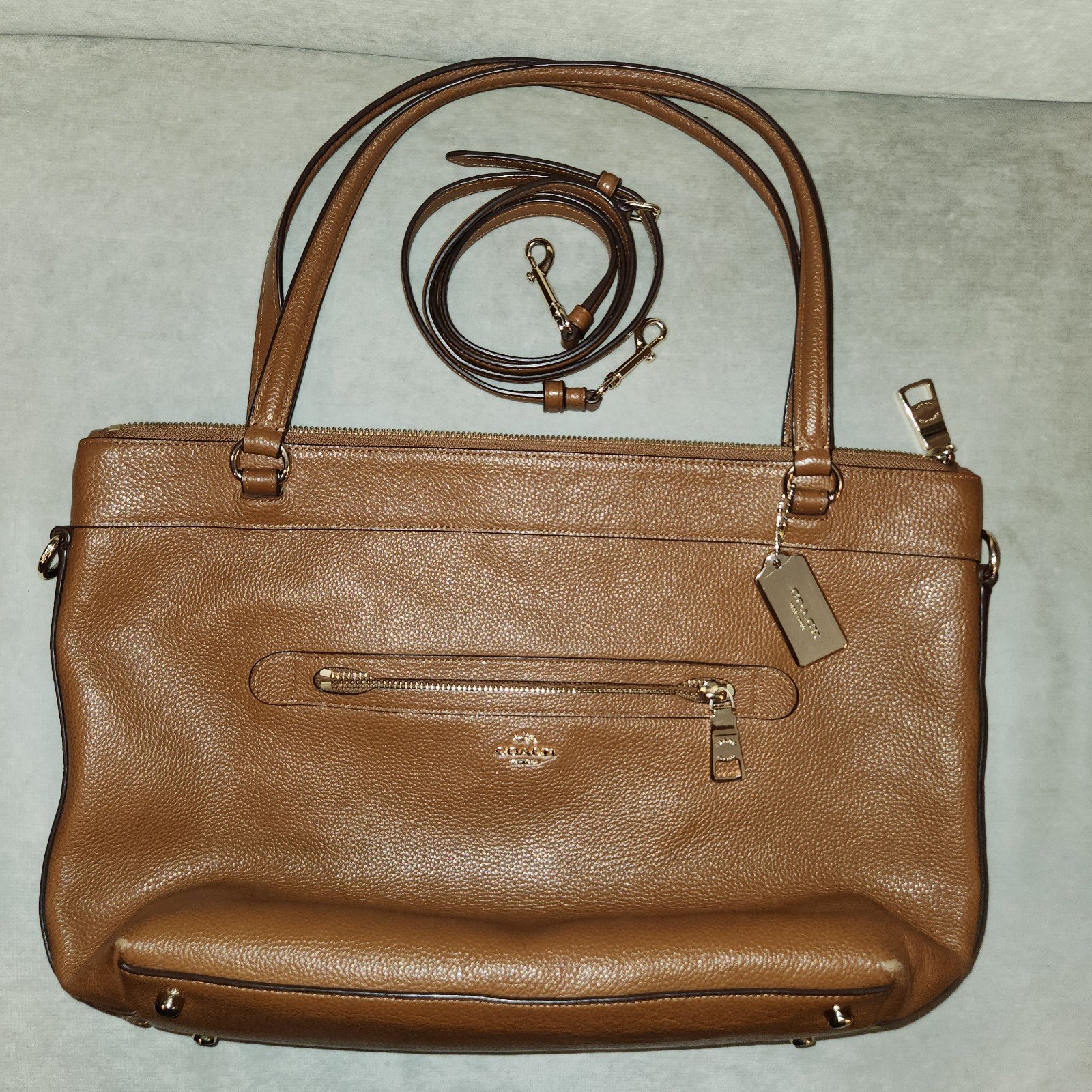 Coach Tyler Pebble Leather Tote Brown F54687 With Handles & Crossbody Strap 2016