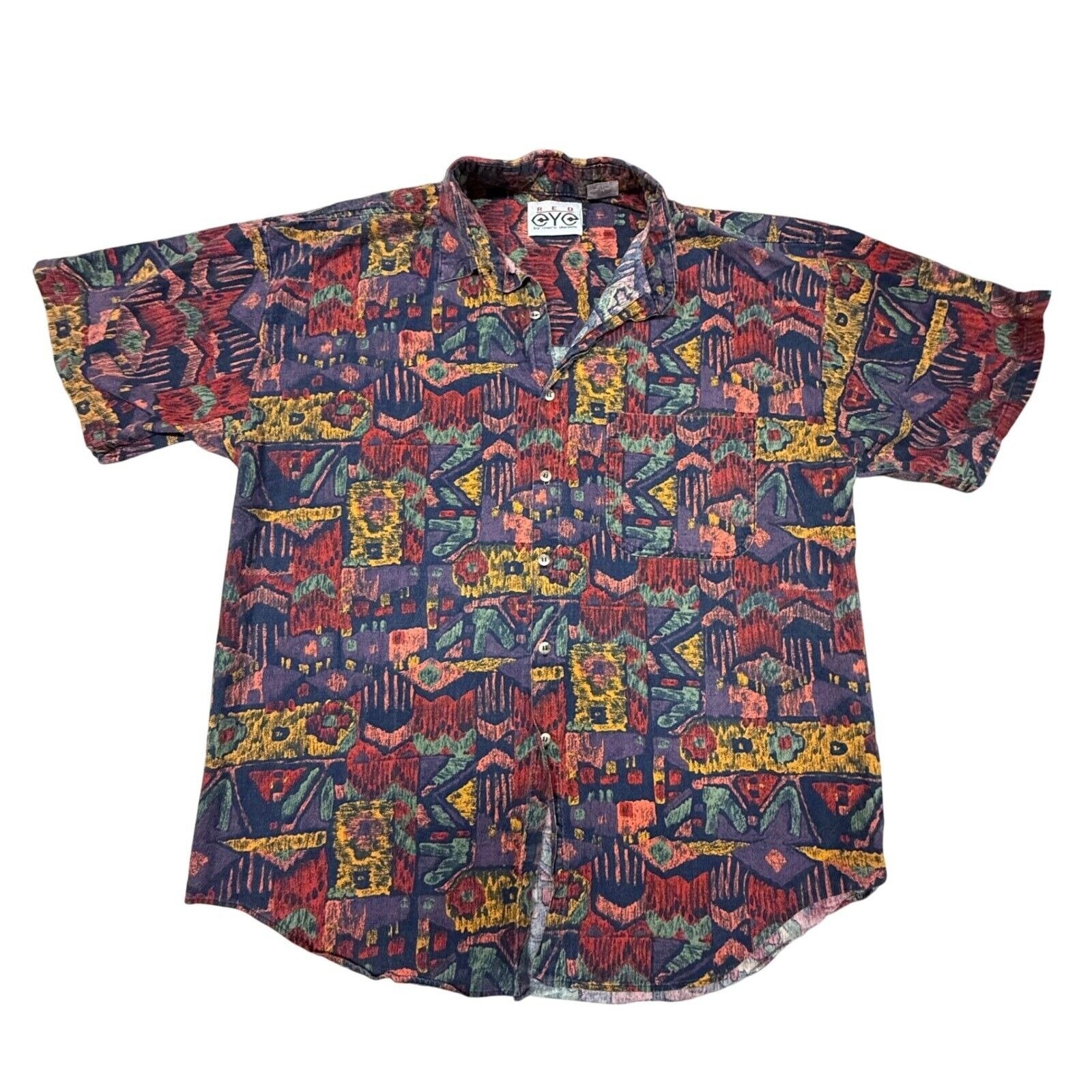 Vintage Red Eye Marc Daniels Abstract Print Button Up Shirt Short Sleeve Large