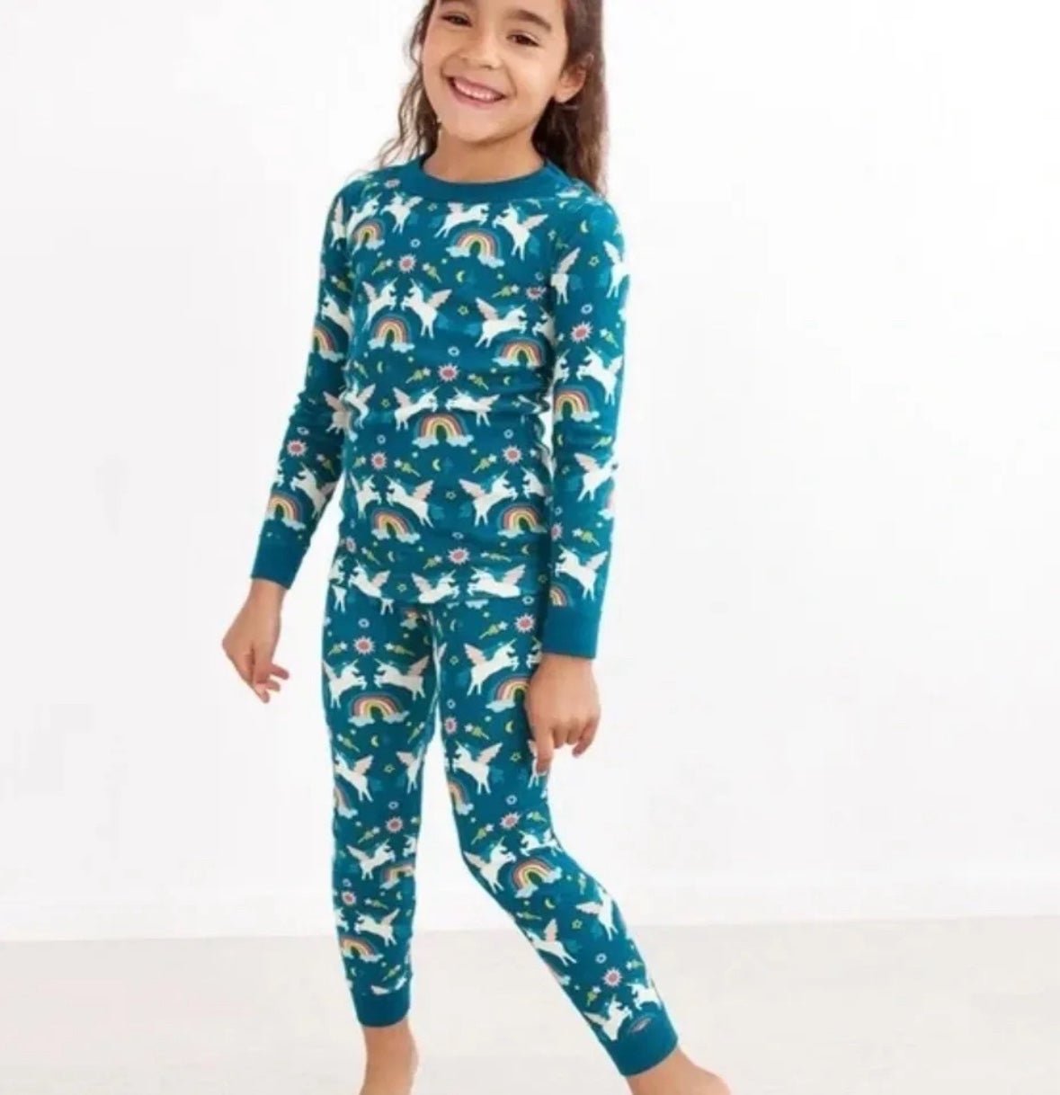 Hanna Andersson Magical Unicorn Rainbow Long John Pajama Set Girls Size 10 NWT
