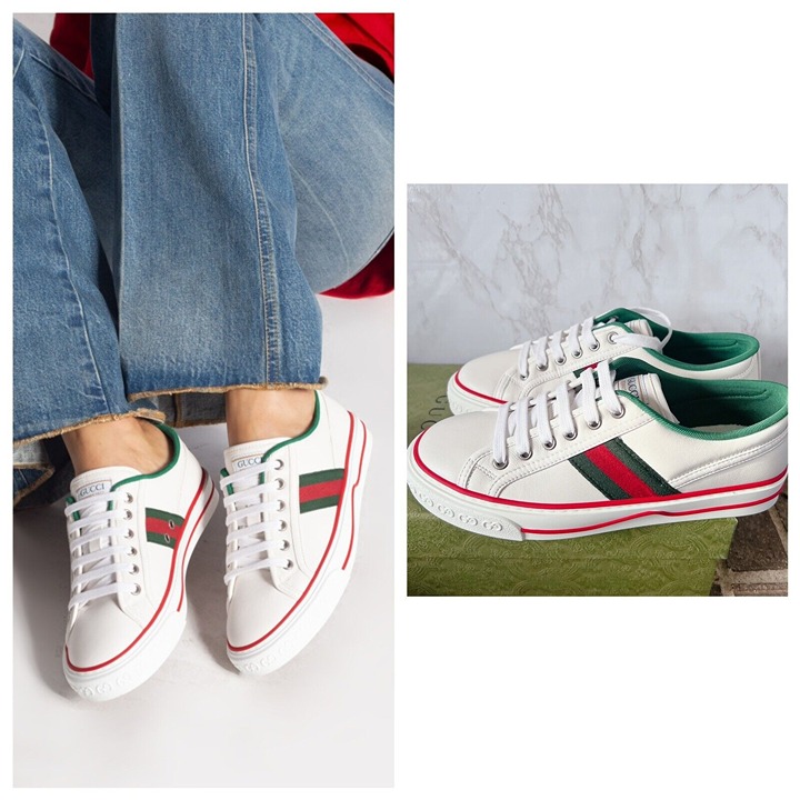 GUCCI TENNIS 1977 Web Sneaker WHITE Leather Womens EU 37.5 US 7.5 *AUTHENTIC