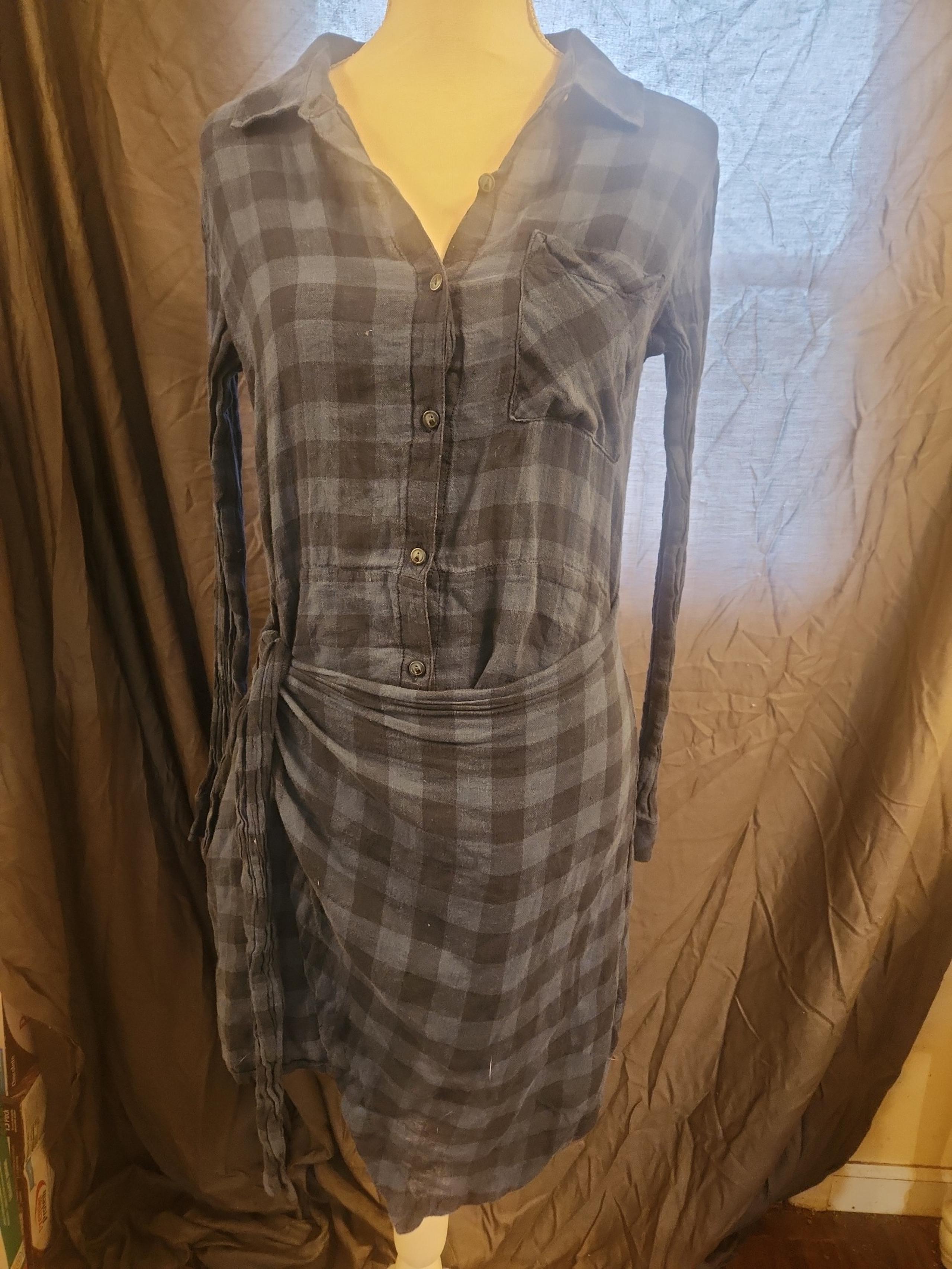 Flannel print shirt dress