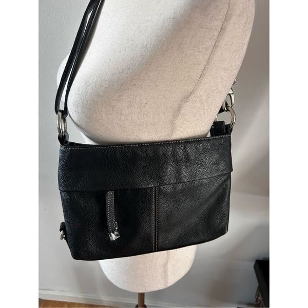Tignanello leather purse black with wallet outside