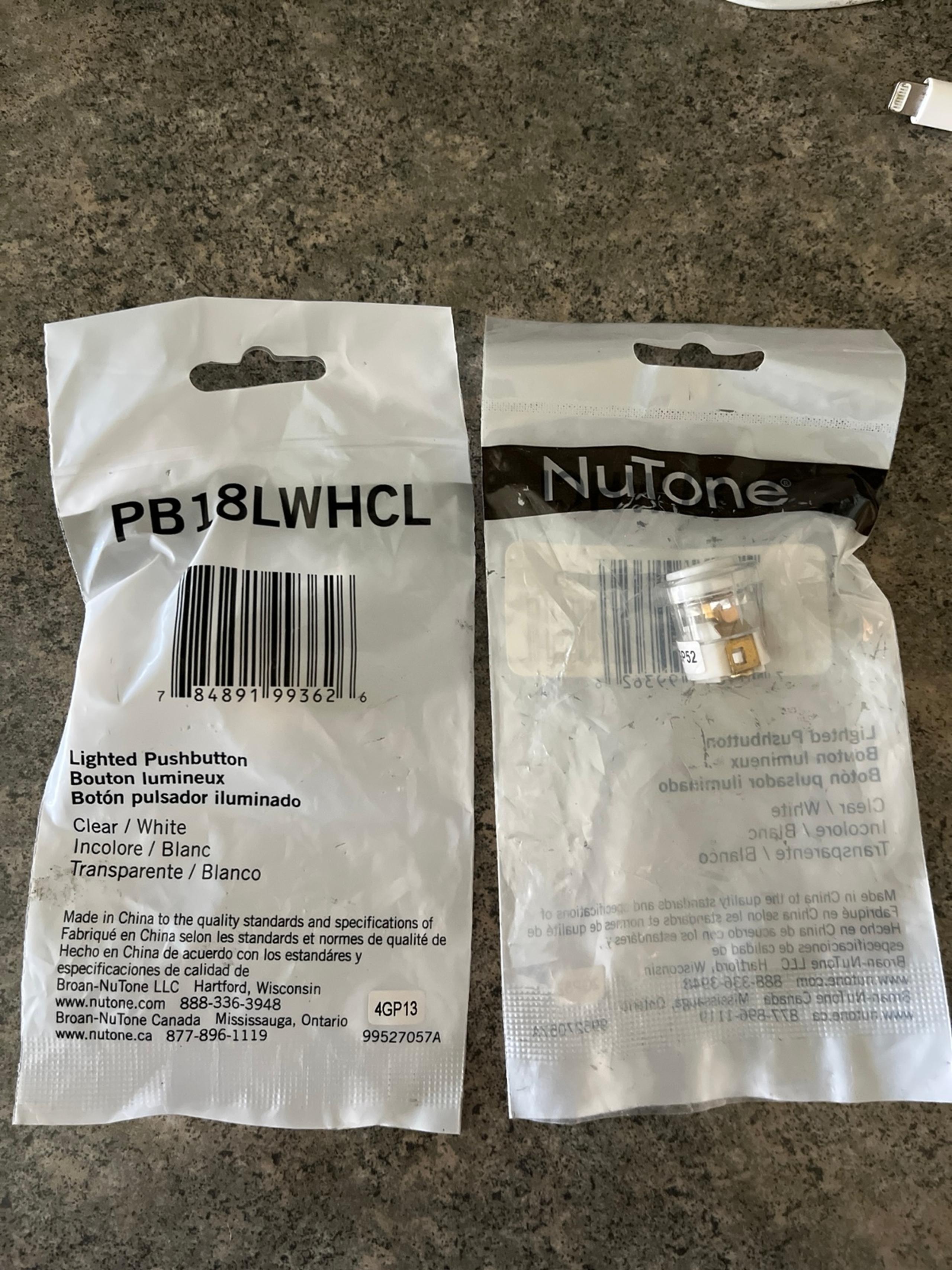 Nutone doorbell intercom lighted push button