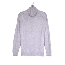 OATS CASHMERE Aran Sweater Gray Turtle Neck Stretch Knit Pullover Women's M