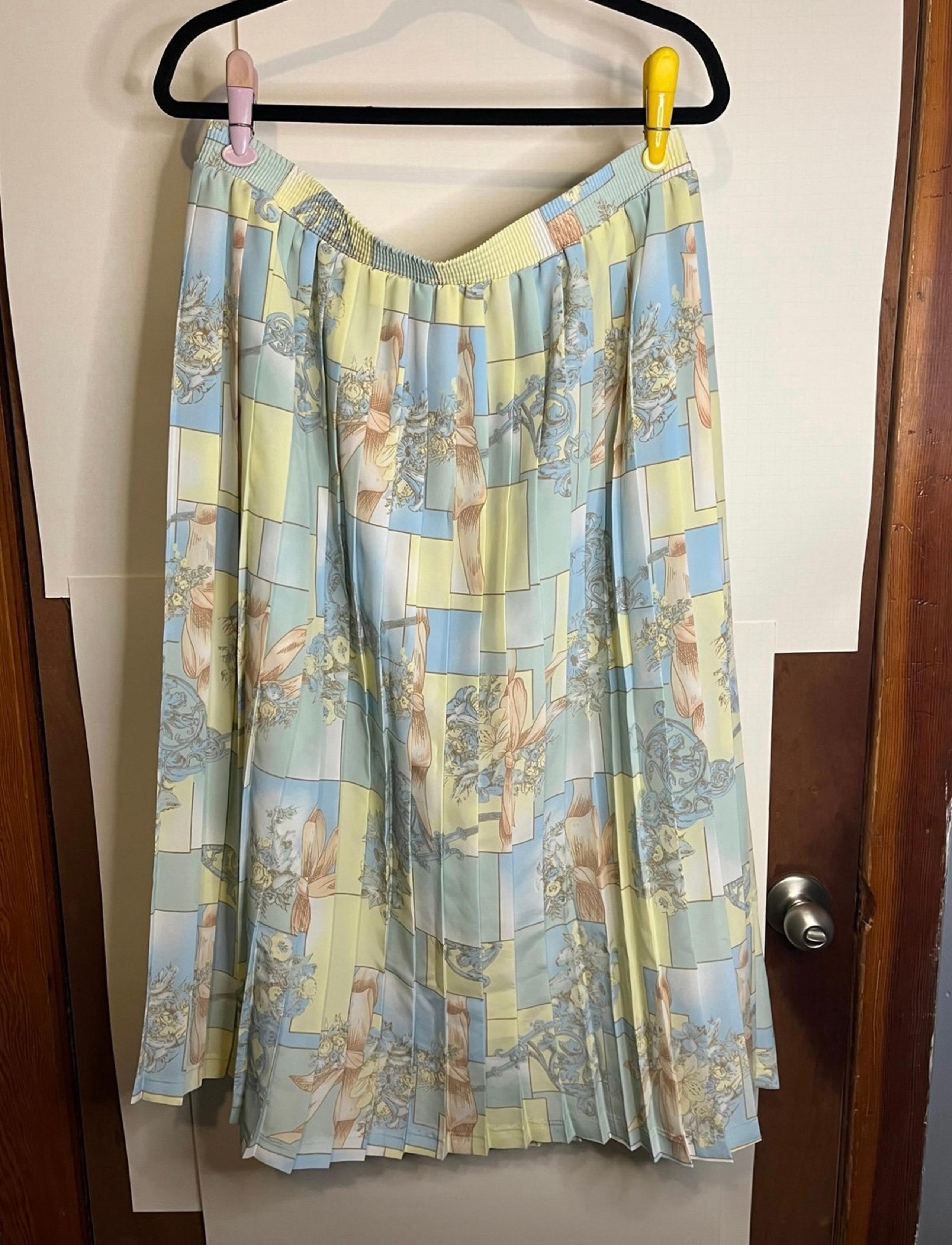 Vintage Graff Californiawear Size 18 Spring Floral Pleated Polyester Midi Skirt