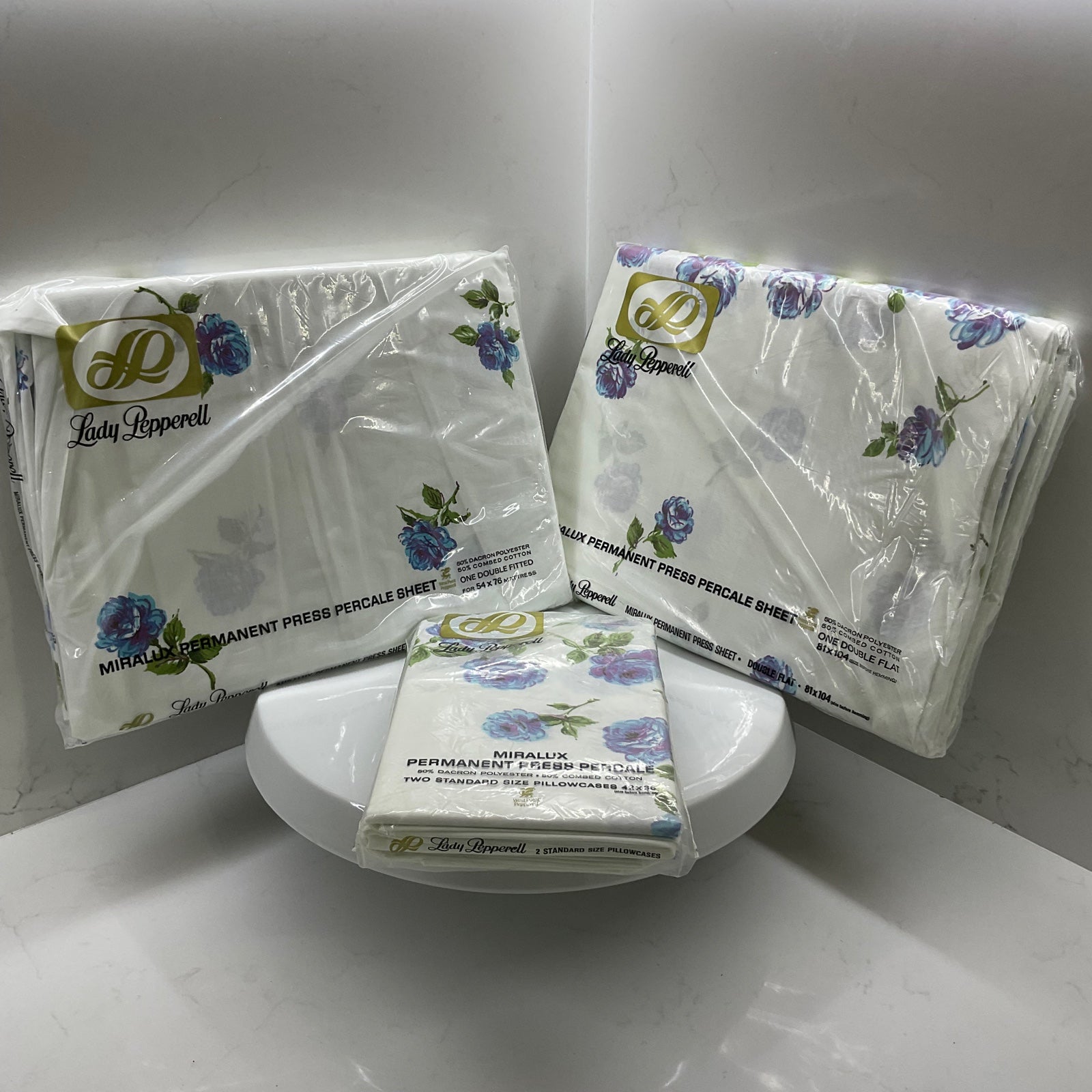 Vintage Lady Pepperell Miralux floral sheet set and pillowcases double