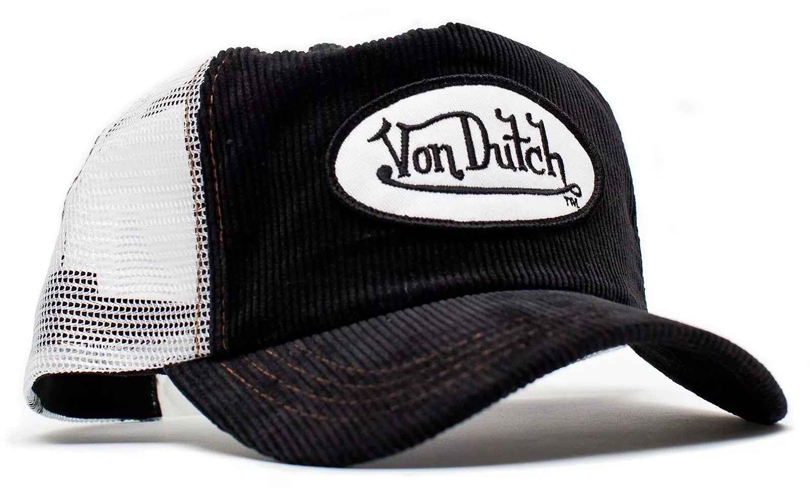Authentic Vintage Von Dutch Y2K Fashio Black Corduroy White Mesh Trucker Cap Hat