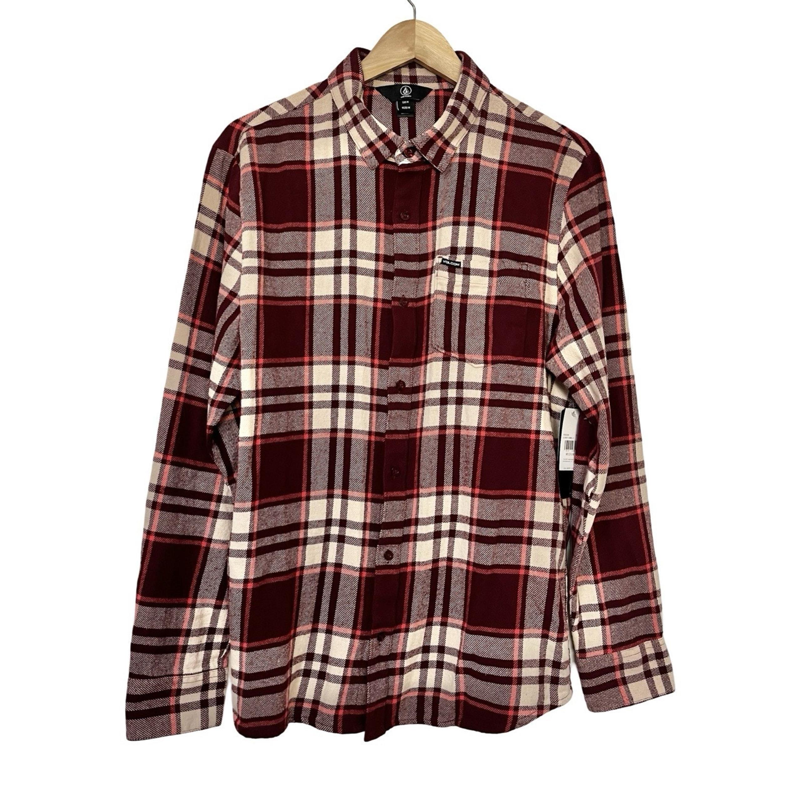 Volcom Leland Button Plaid Flannel Shirt Size M Red Country Southwestern Men's