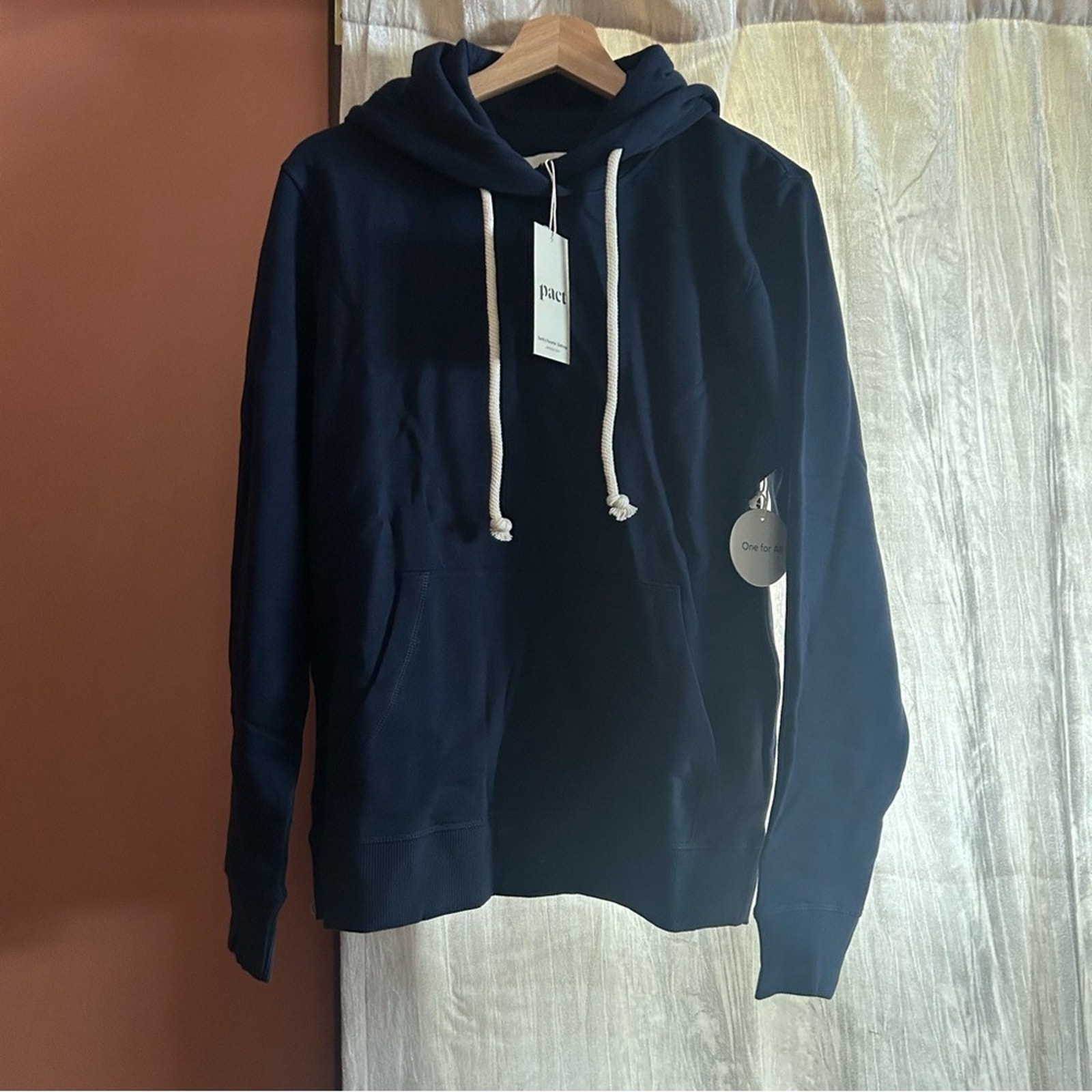 Pact Lounge Pullover Hoodie Sweatshirt Unisex One For All Navy Blue NWT Size S
