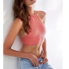 NWT Free People Know Better Knit Crochet Halter Crop Top In Watermelon SZ Small