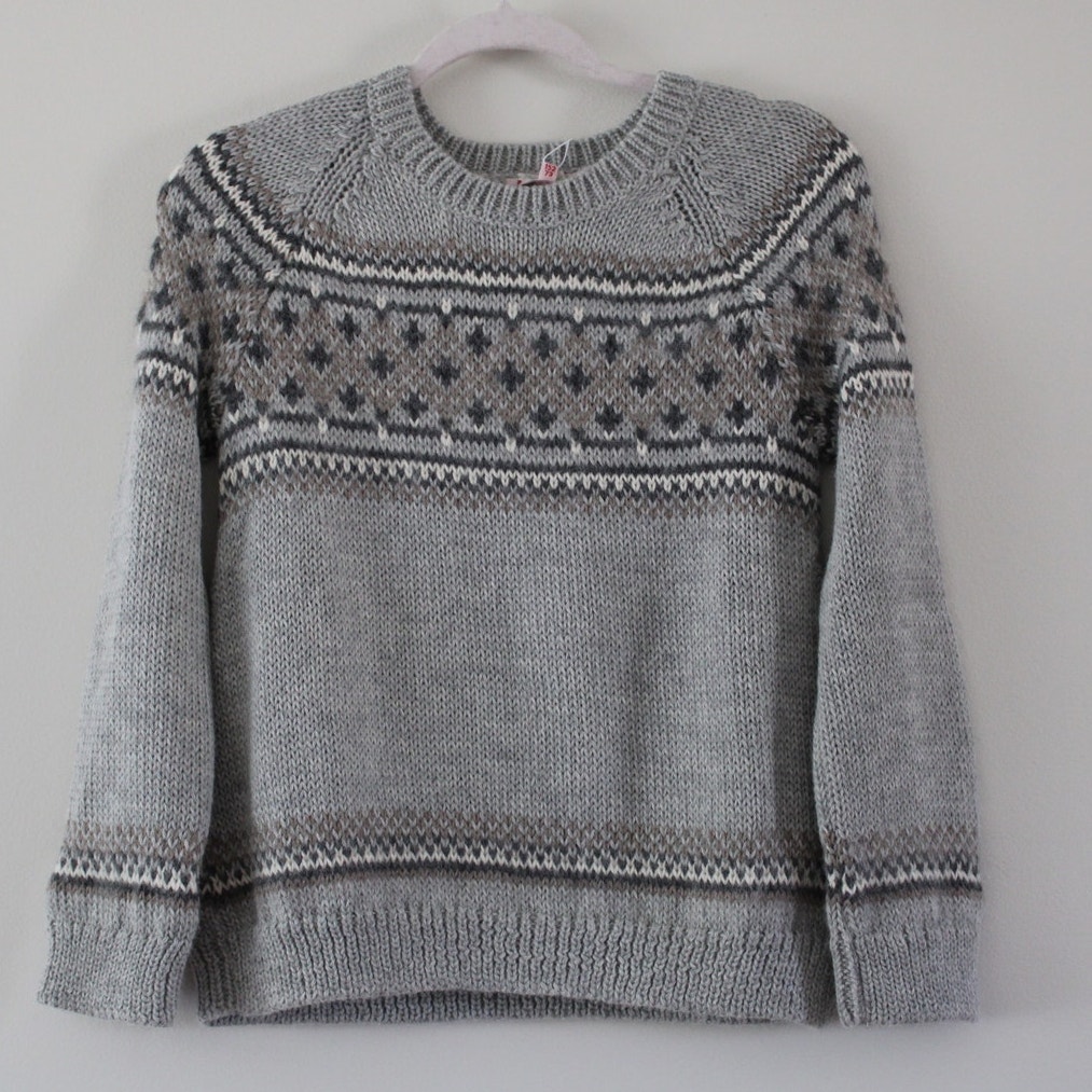 NWT Bonpoint Alpaca Cable Knit Fair Isle Long Sleeve Pullover Sweater Girls 12