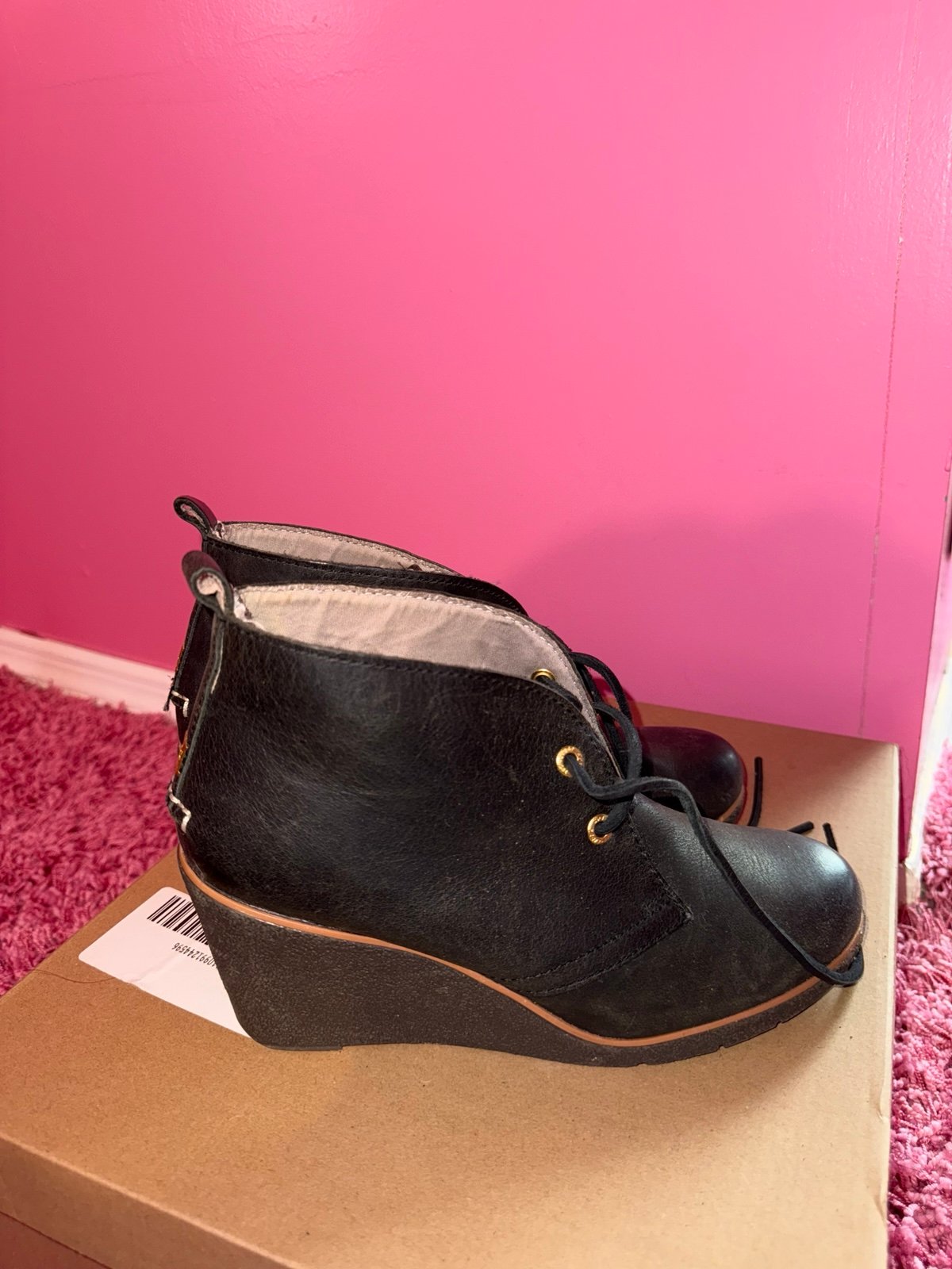 SPERRY Ankle Boots Womens 8 Harlow Wedge Bootie Charcoal Gray Leather