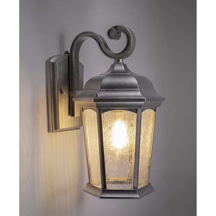 Led Porch Light With Dusk To Dawn Sensor And Bronze Finish & Seeded Glass Ideal