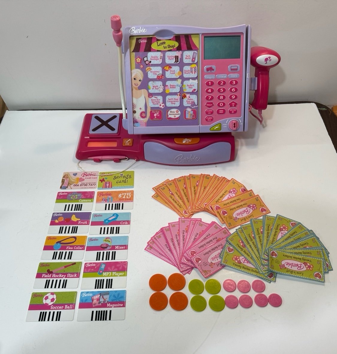 RARE 2007 Barbie Deluxe “Love to Shop” Cash Register WORKS + Lots of Extras