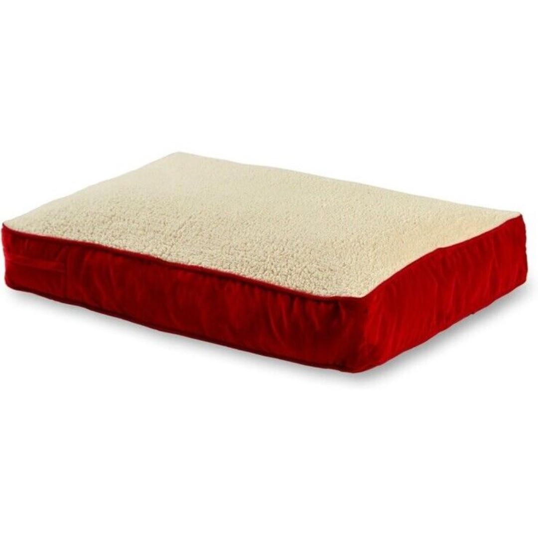 Buster Deluxe Reversible Pillow Style Sherpa Dog Bed Red, Large 48 x 36 in