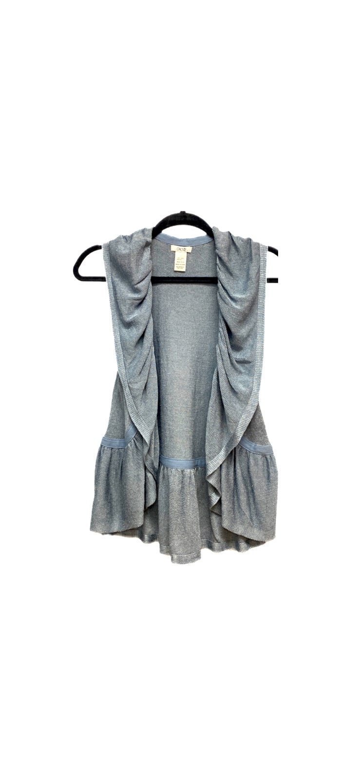 CACHE blue sleeveless frill Boho Solid Color Block cardigan sweater vest size M
