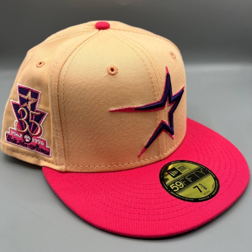 Houston Astros Hat Men 7 5/8 Peach Pink 59Fifty New Era Fitted Cap