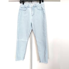 Loft Striped Denim Raw Hem Blue and White size 6