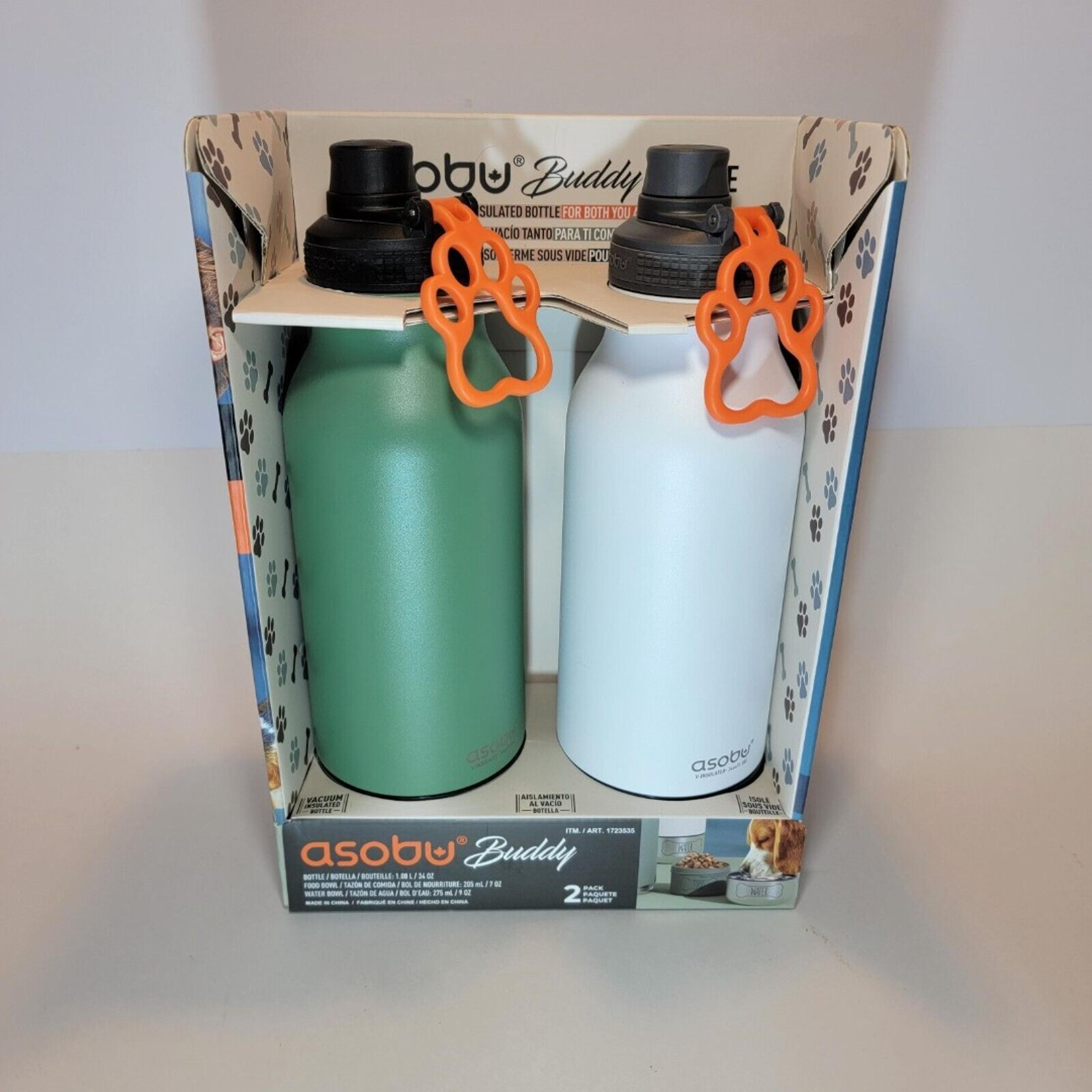 Asobu Vacuum Insulated Water Bottle Buddy 34oz 2pk W/ Dog Food And Water Bowls