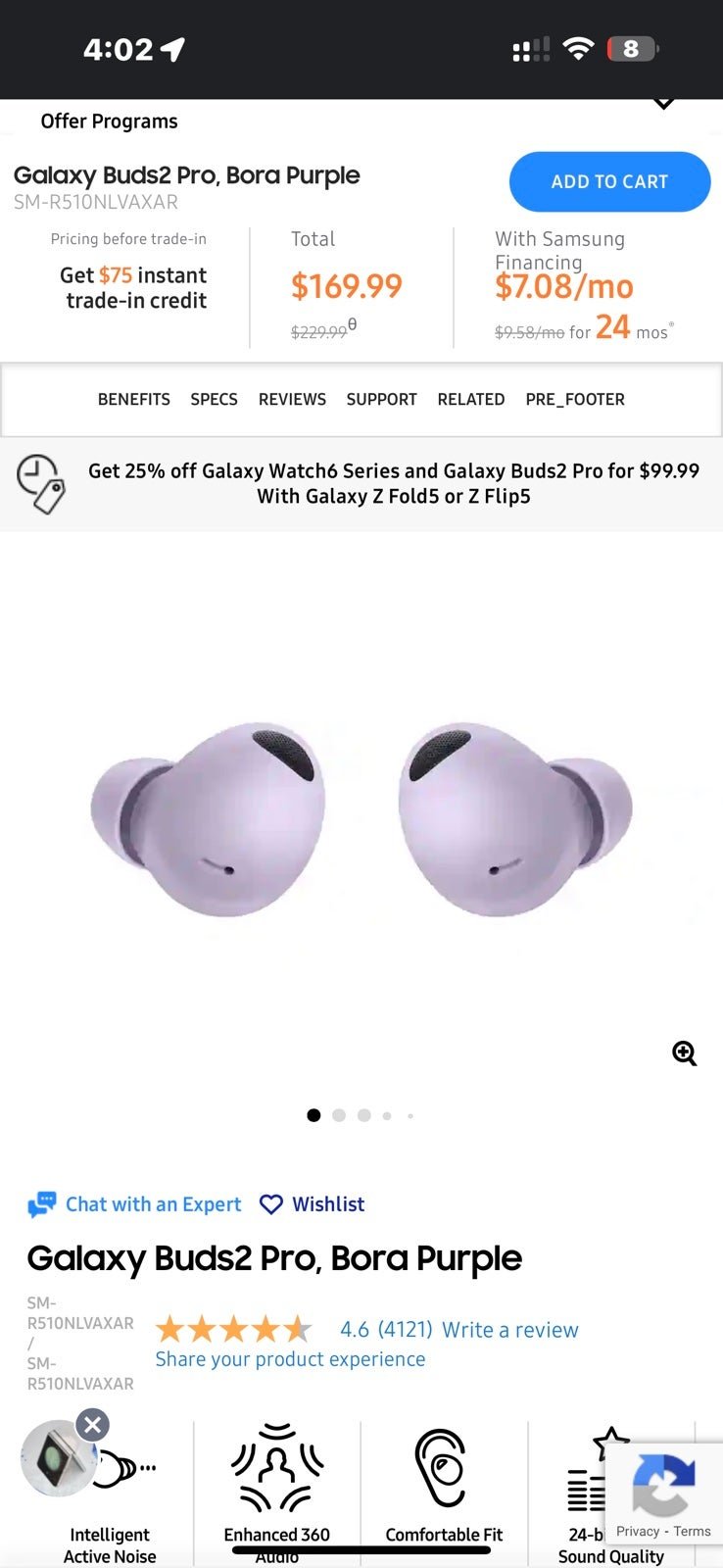 Wireless Samsung Galaxy Earbuds Pro (Bora Purple)