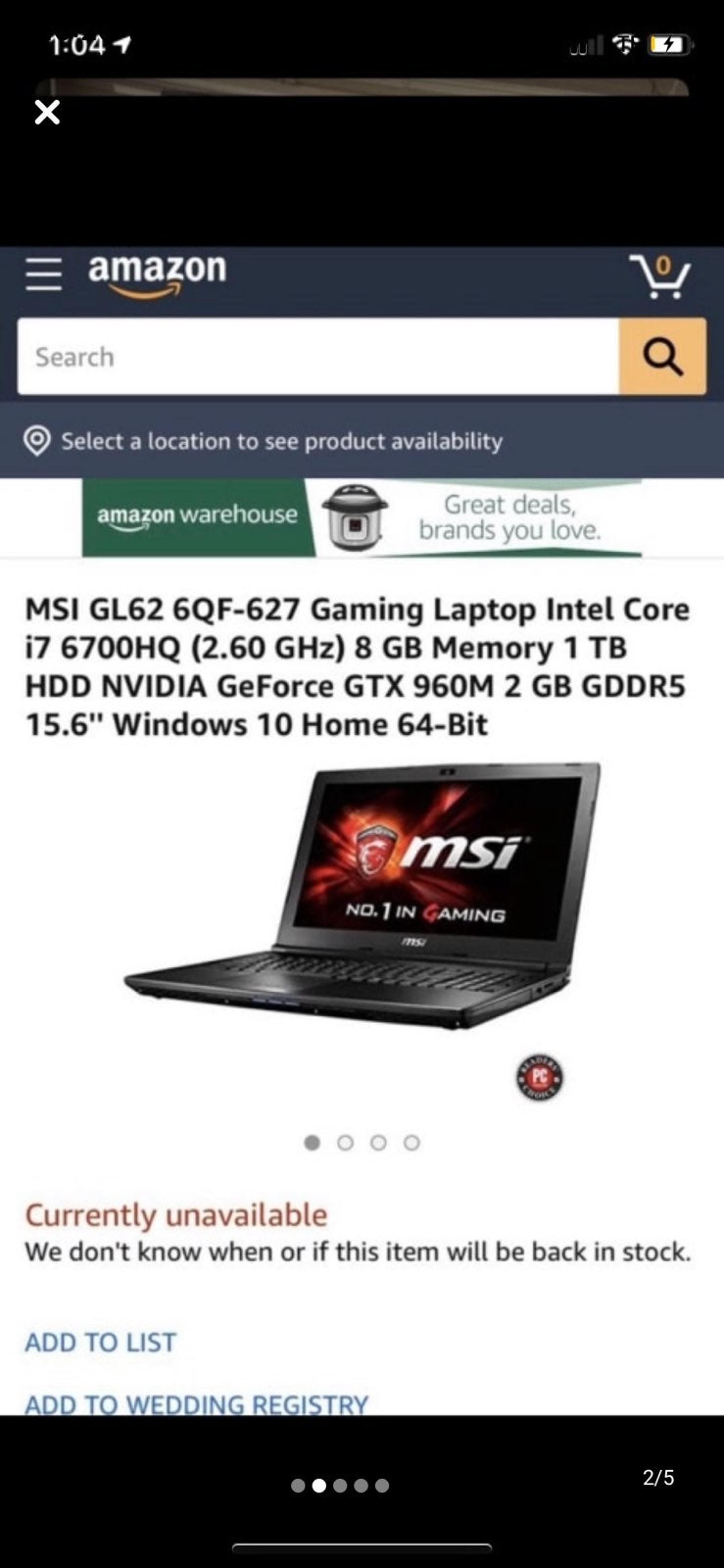 MSI gaming laptop I7