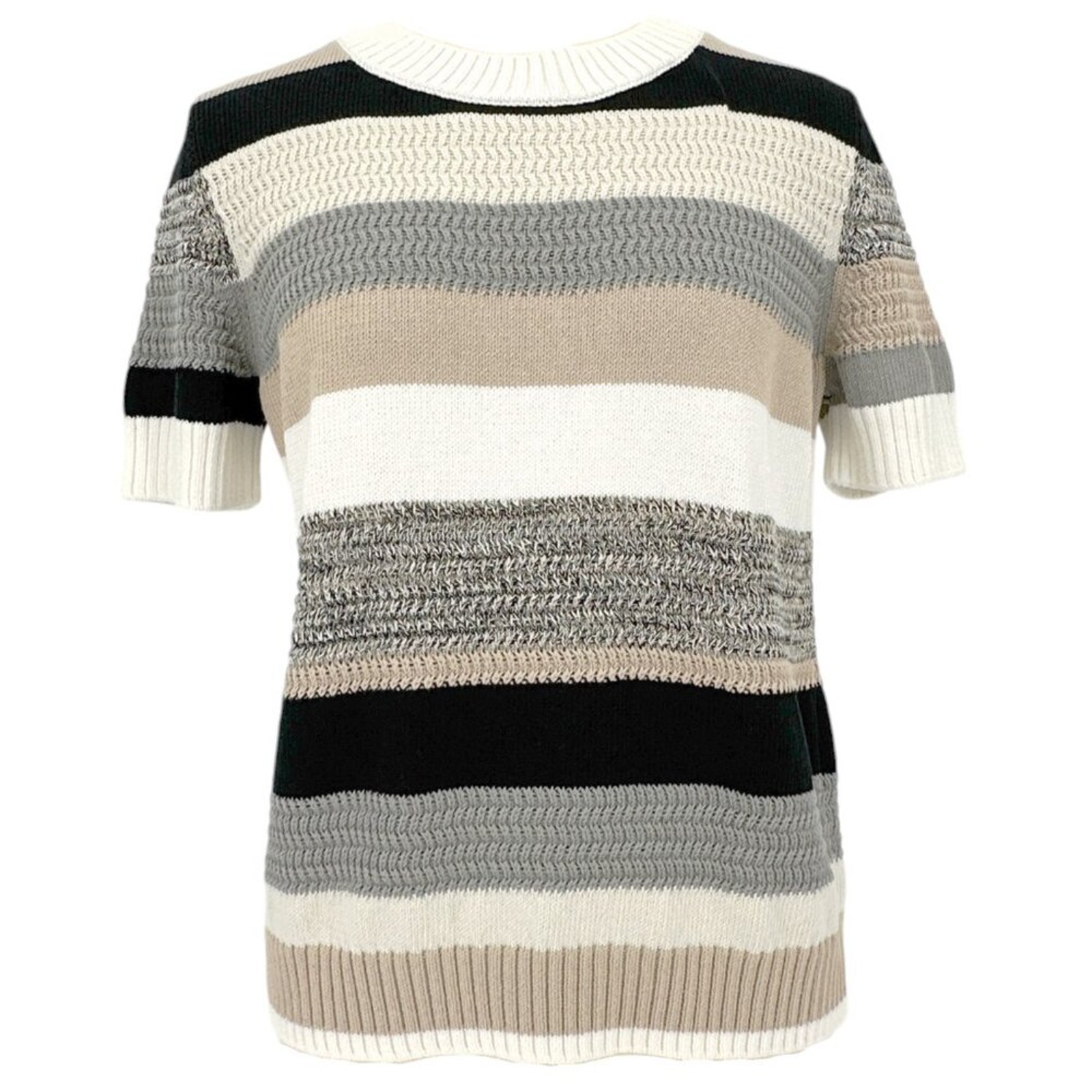 AKRIS PUNTO Striped Short Sleeve Crewneck Sweater 8|M