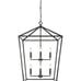 8 Light Matte Black Lantern Geometric Chandelier