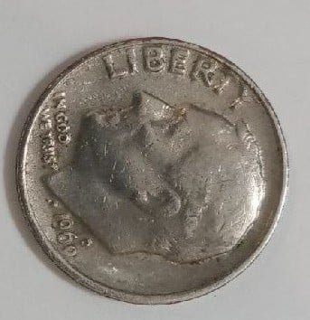 1969 d US dime collar die clash