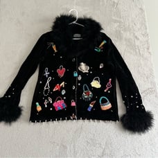 Berek 2 Sweater Women Medium Cardigan Beaded Embroidered Handbags Colorful Black