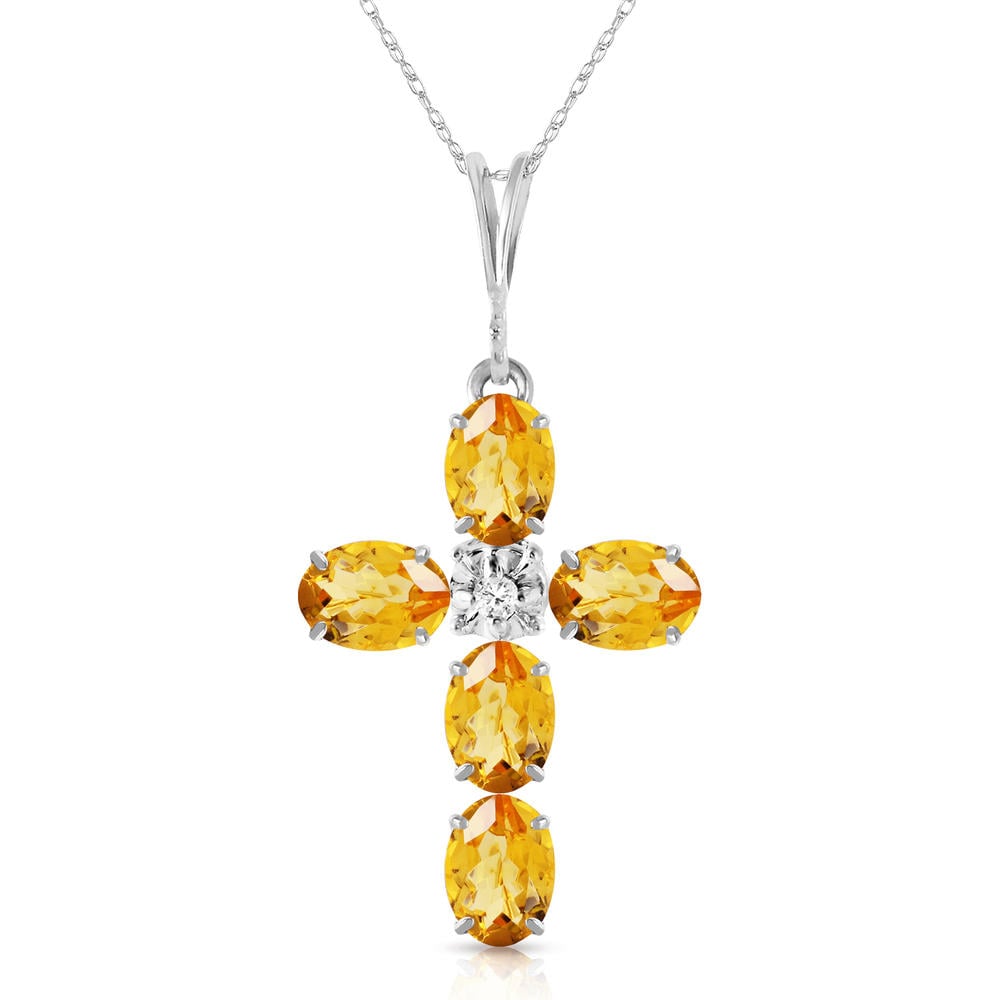 14K. GOLD CROSS WITH NATURAL DIAMOND & CITRINES (White Gold)