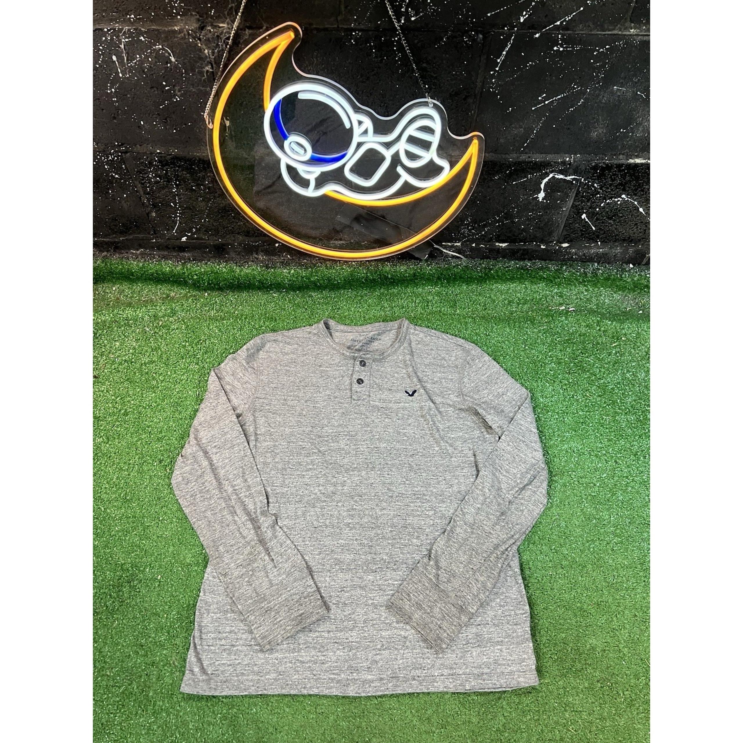 American Eagle Shirt Mens Medium Charcoal Henley Long Sleeve Everyday Tee