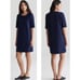 EILEEN FISHER Navy Washable Stretch Crepe Side Zip Shift Dress Medium Petite