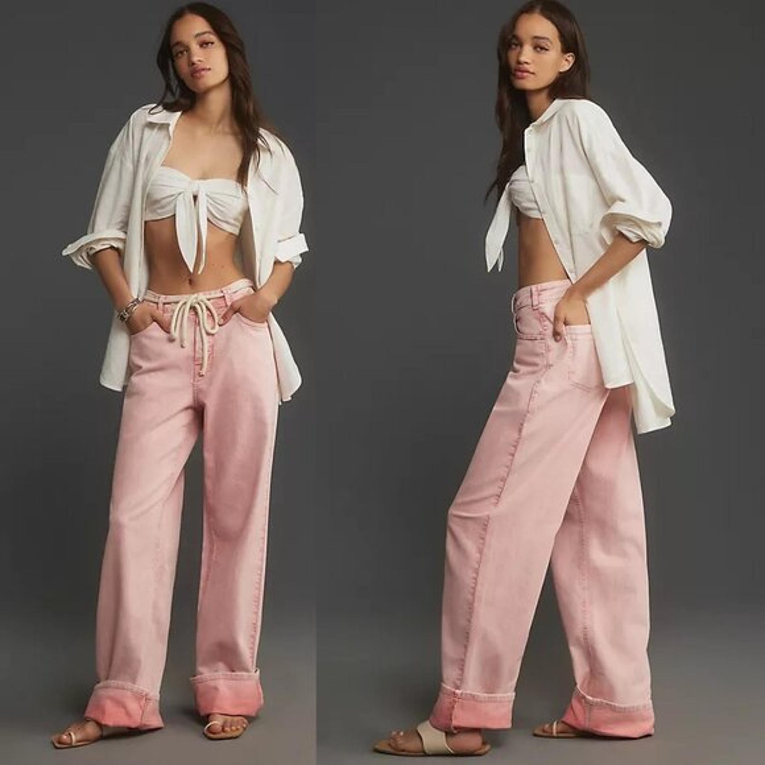anthroplogie Pilcro Cuffed Oversized High-Rise Wide-Leg Jeans new 30 pink new