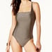 Calvin Klein Women's Ruched Panel One Piece Swimsuit Silver Brown Swimwear Sz 12