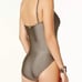 Calvin Klein Women's Ruched Panel One Piece Swimsuit Silver Brown Swimwear Sz 12
