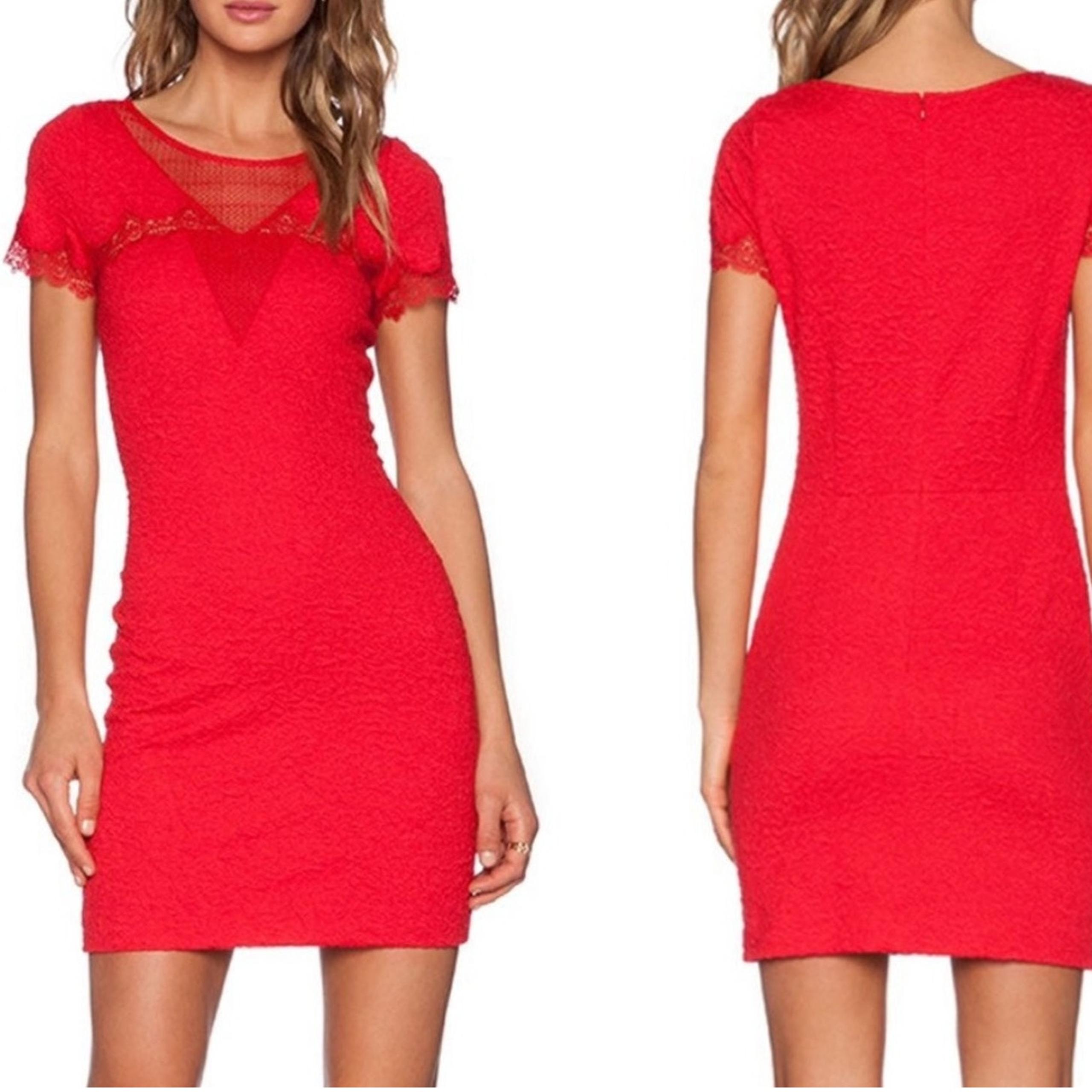The Kooples Cherry Red Lace Front Textured Mini Dress size XS