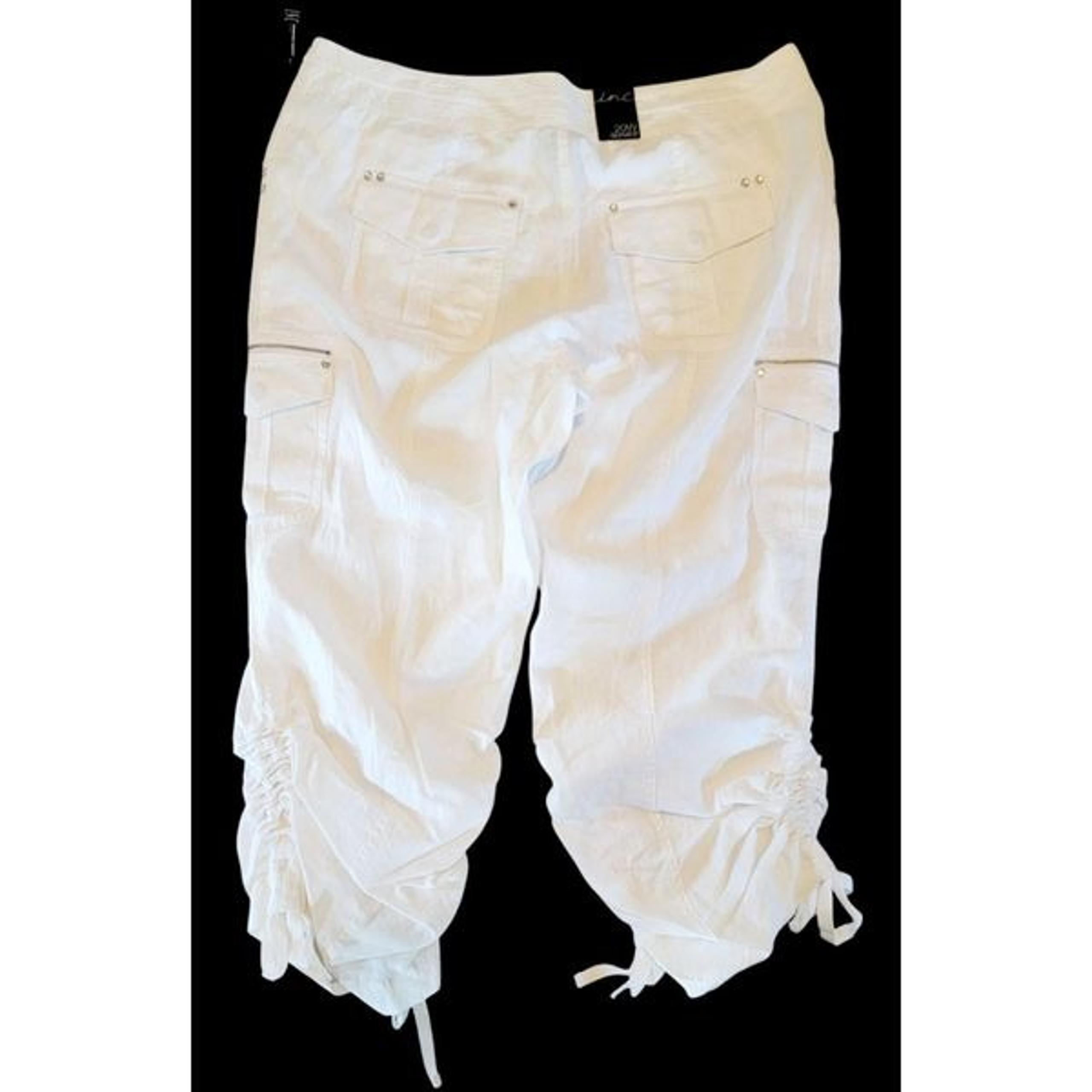 INC 20W International Concepts Women's 100% Linen White Pants Drawst Legs NWT