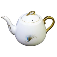 VTG Windsor England c1950 Porcleain TEAPOT Caribbean Gold Blue Peacock MCM