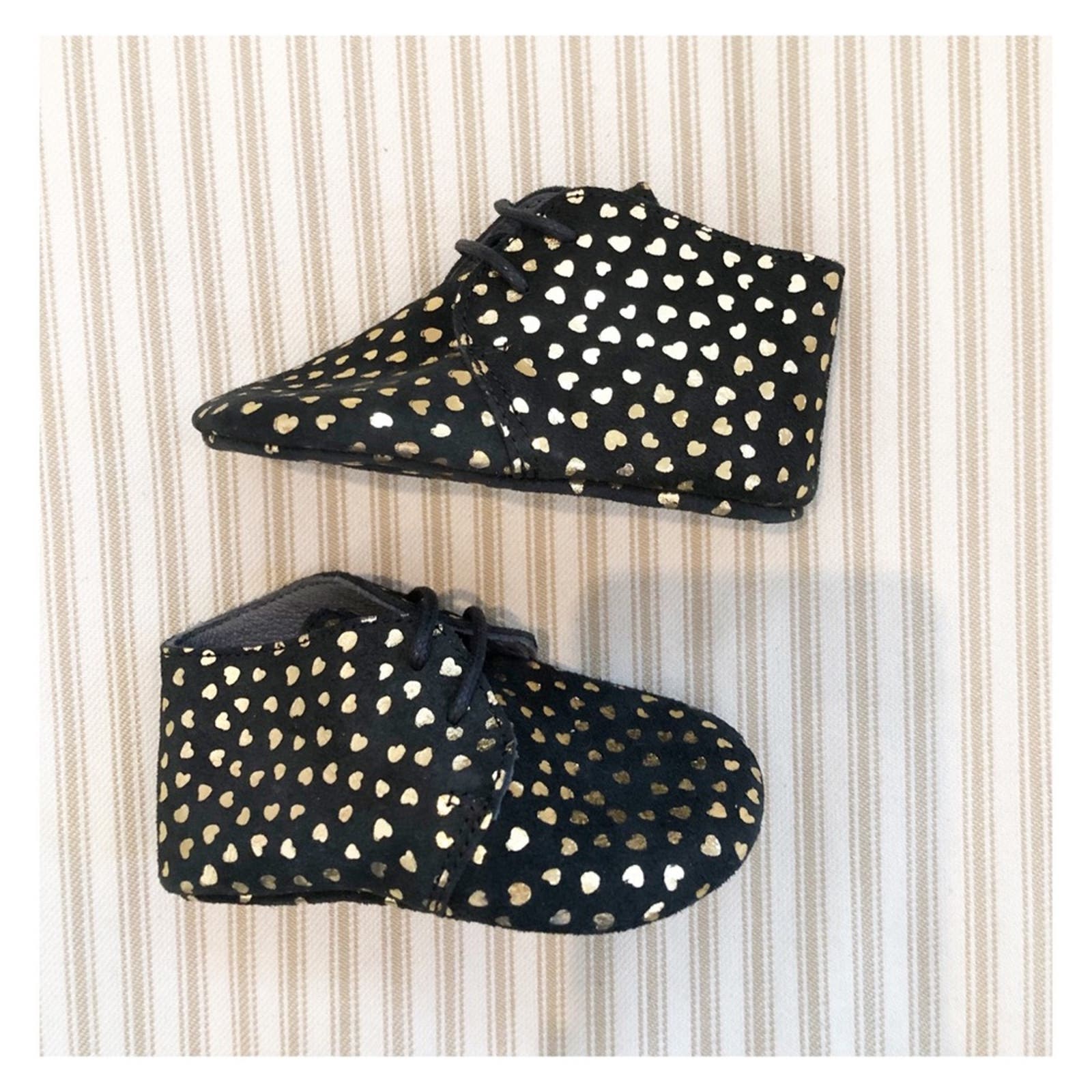 NEW Bonpoint Black and Gold Heart Booties