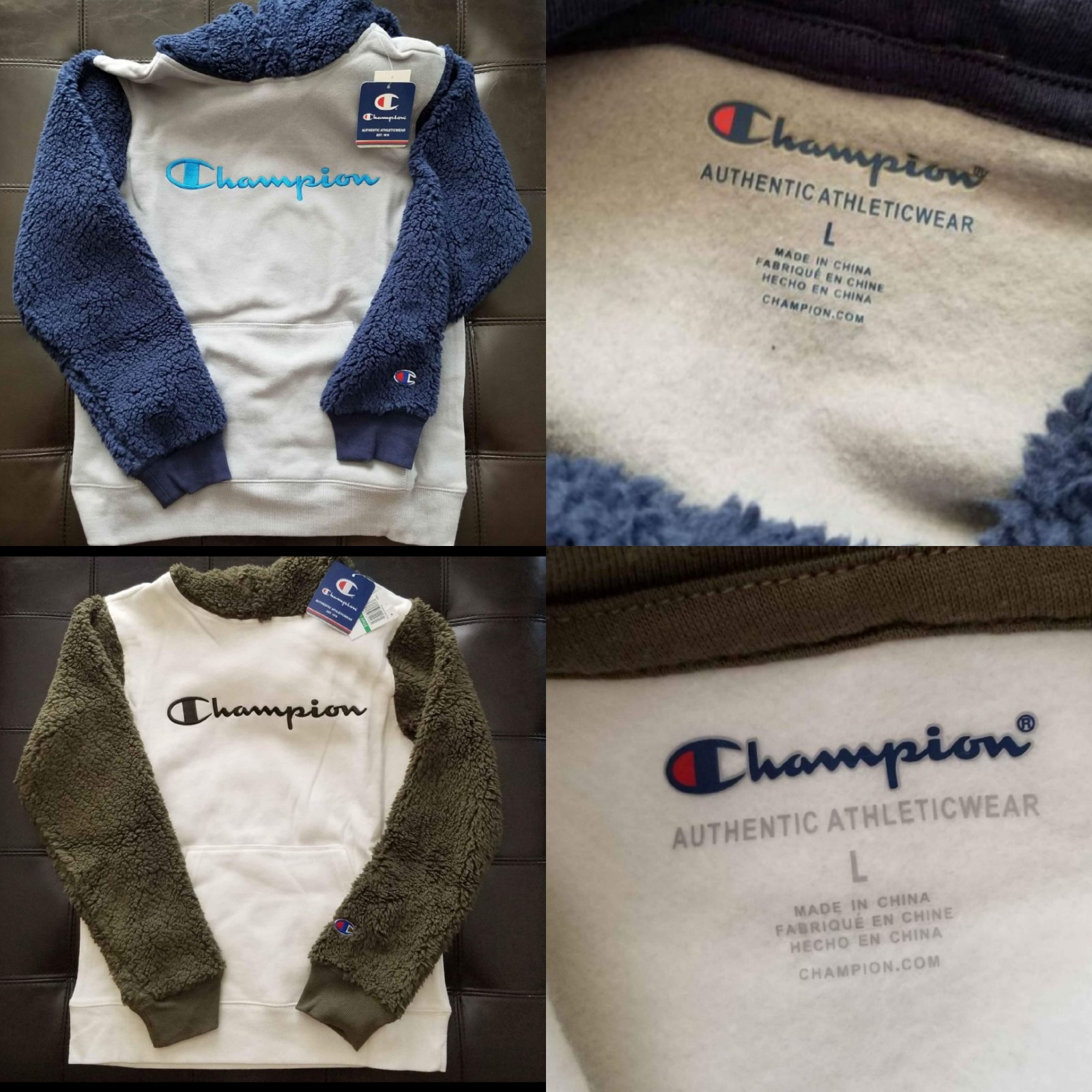 Champion Navy and Olive Green Sherpa Sleeve Hoodie Bundle Large
