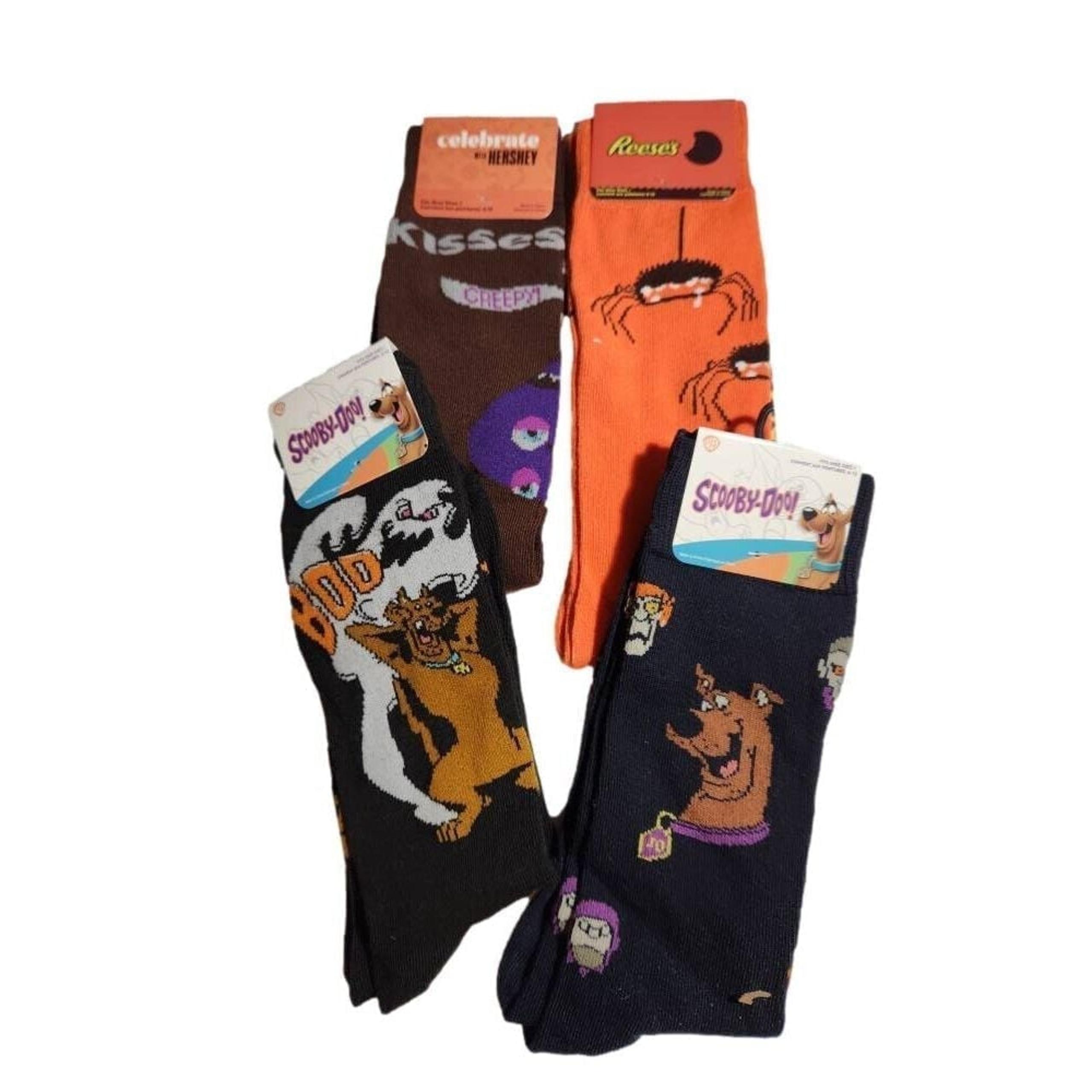 Scooby Doo Spooky Scary Halloween 4 pair set Crew Socks Men shoe Sz 6-12 NWT