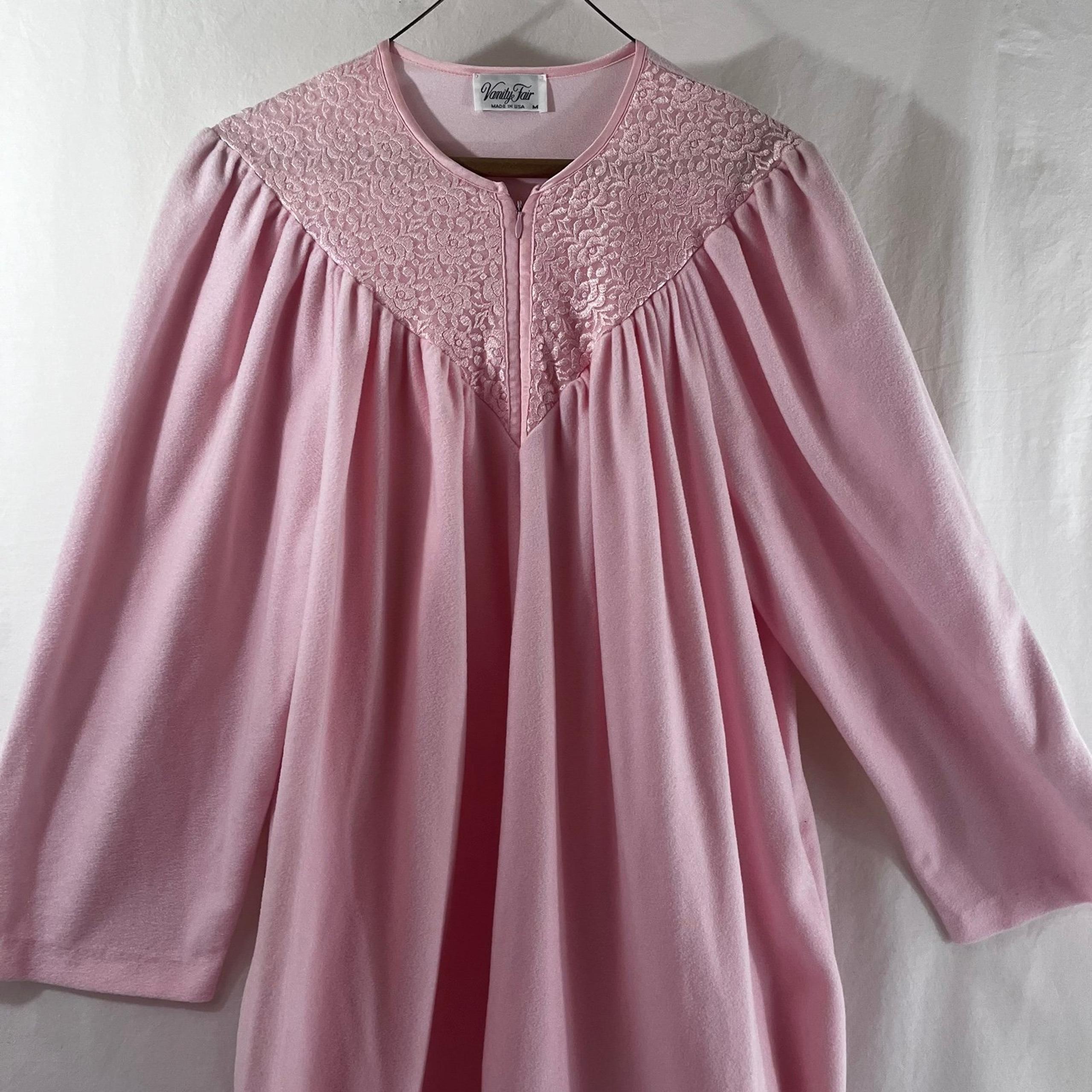 Vintage vanity fair night gown pijamas warm pockets pink women medium