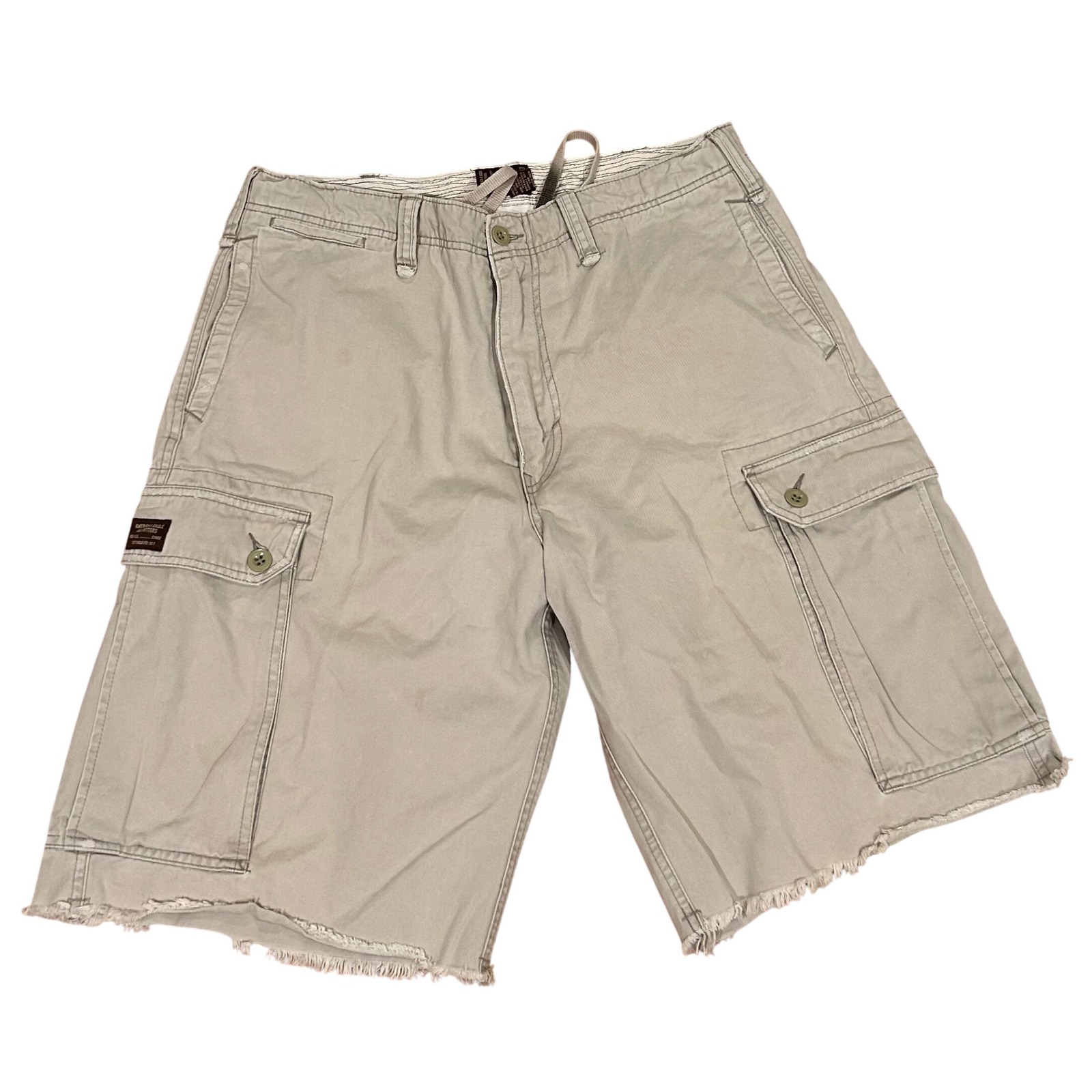 American Eagle Sz 33 Distressed Fatigues Cargo Shorts Beige Vintage Y2K Logo AE