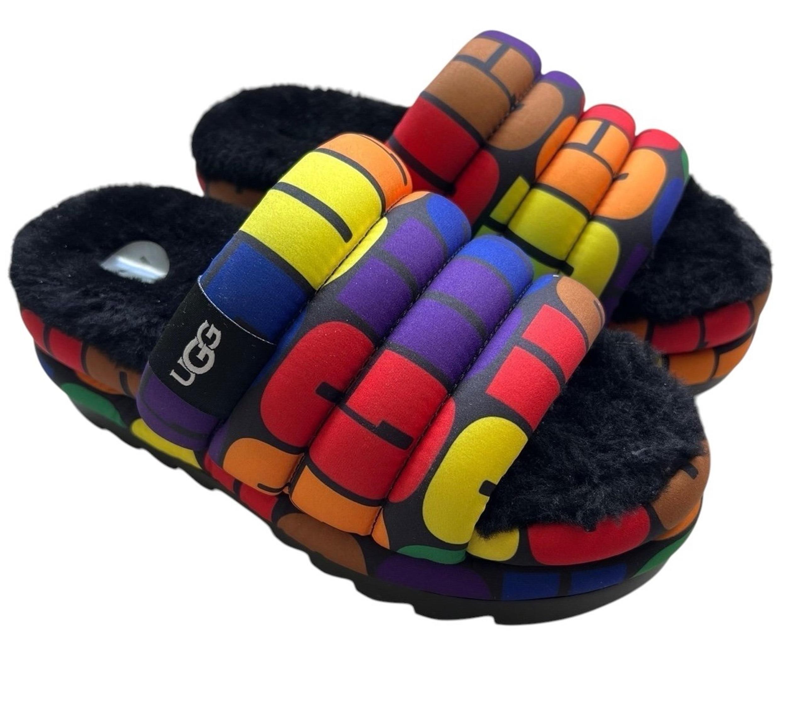 Ugg NWOB Logo Pride Maxi Slide Multicolor Rainbow Slip On SZ 7 Platform Slide Sl