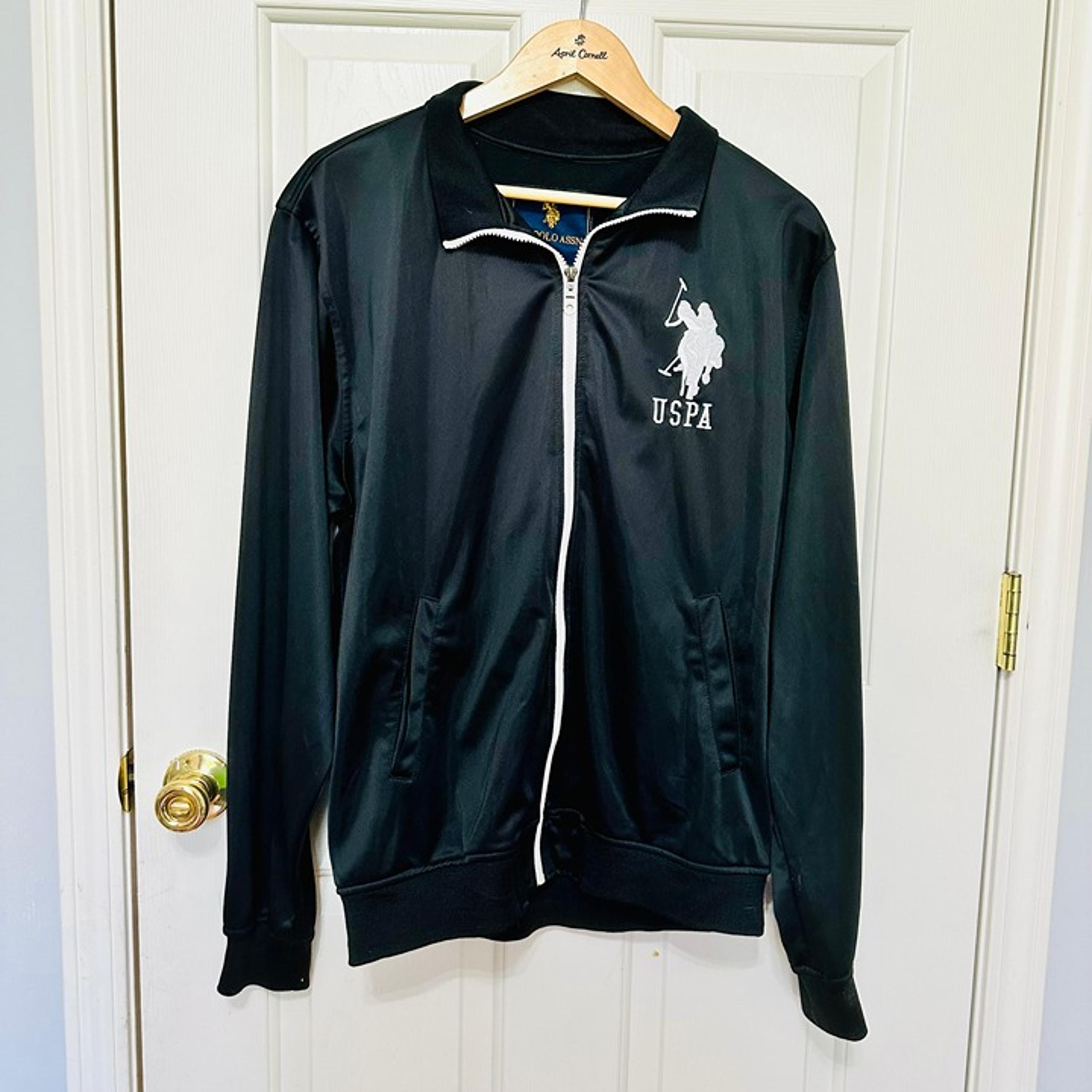 U.S. POLO ASSN. BLACK AND WHITE FULL ZIP TRACK JACKET LARGE